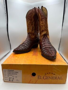 El General Caiman Cowboy Boots Mens 8.5 EE Brown Exotic Western Boots